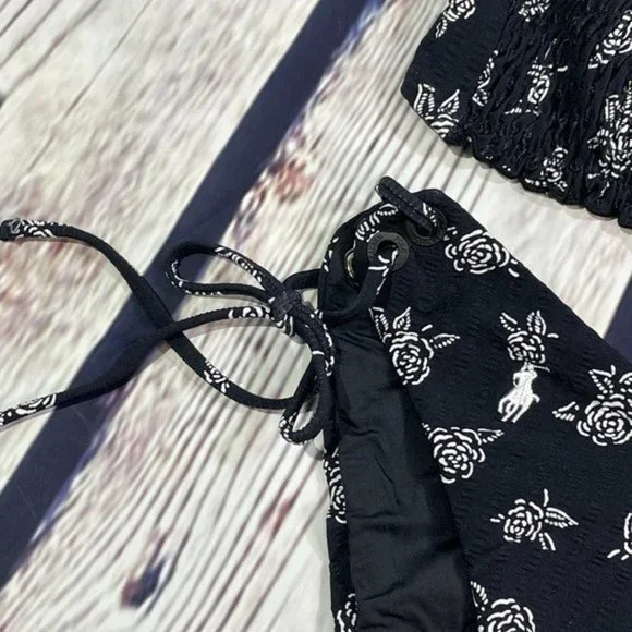 POLO RL Black White Floral Stencil Bikini Set L - Picture 11 of 16